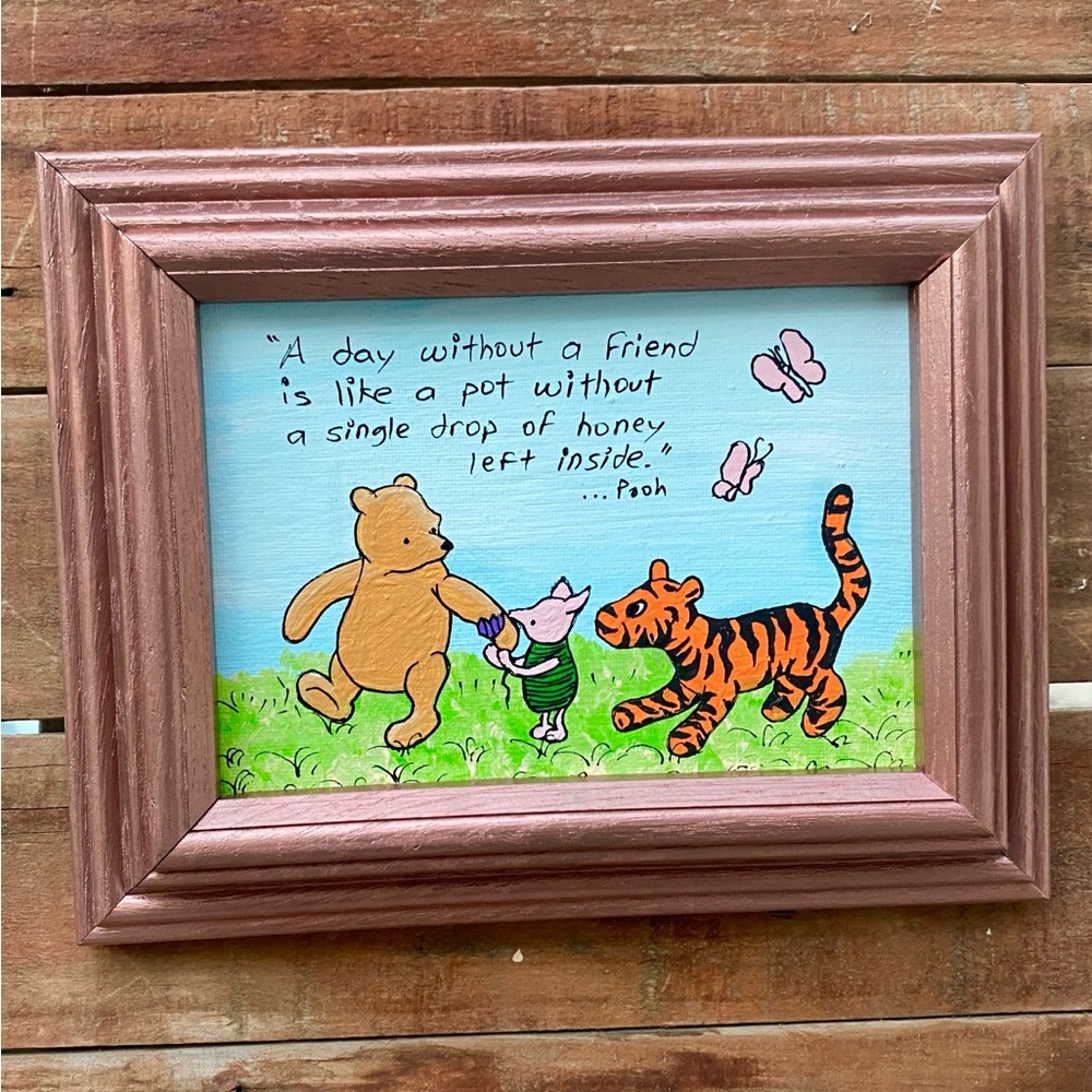Winnie The Pooh, Tiger and Piglet Acrylic Painting on Framed Flat Canvas